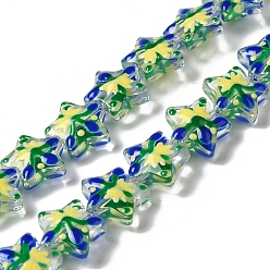 Blue Handmade Lampwork Beads Strands, with Enamel, Star, Blue, 12.5~13x13~13.3x6~6.5mm, Hole: 1mm, about 33pcs/strand, 15.08''(38.3cm)