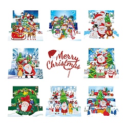 Mixed Shapes DIY Christmas Greeting Card Diamond Painting Kit, Including Envelope, Resin Rhinestones Bag, Diamond Sticky Pen, Tray Plate & Glue Clay, Mixed Shapes, 150x150mm, 8pcs/set
