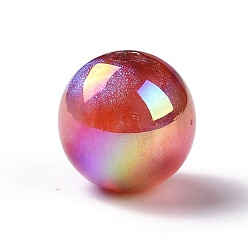 Red UV Plating Rainbow Iridescent Acrylic Beads, with Glitter Powder, Round, Red, 12.5~13mm, Hole: 2.5mm