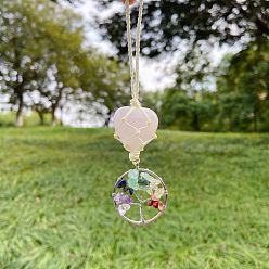 Pierre Mélangete Coeur décoration pendentif en quartz rose naturel, avec éclats de pierres mélangées naturelles et apprêts en alliage, arbre de la vie, 130x30mm