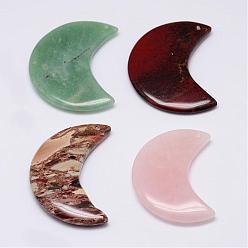 Mixed Stone Natural & Synthetic Gemstone Pendants, Moon, 44.5~49.5x29~32x6~7mm, Hole: 2.5mm