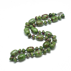 Ruby in Zoisite Natural Ruby in Zoisite Beaded Necklaces, with Alloy Lobster Clasps, Barrel, 18.1 inch~18.5  inch(46~47cm), Barrel: 14x10mm