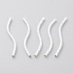 925 Sterling Silver Plated Brass Tube Beads, Long-Lasting Plated, Curved Beads, 925 Sterling Silver Plated, 29x1.5mm, Hole: 0.8mm