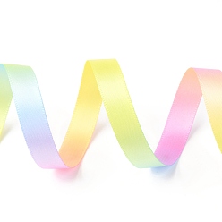 Разноцветный Лента из полиэстера с градиентом радуги, двухсторонняя атласная лента, для поделок подарочная упаковка, оформление партии, красочный, 3/8 дюйм (9 мм), 50 ярдов / рулон (45.72 м / рулон)