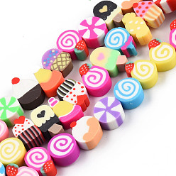 Colorful Handmade Polymer Clay Beads Strands, Imitation Food, Mixed Shapes, Colorful, 9~14x6~9.5x4.5~5mm, Hole: 1.5~1.8mm, about 40pcs/strand, 8.66 inch(22cm)