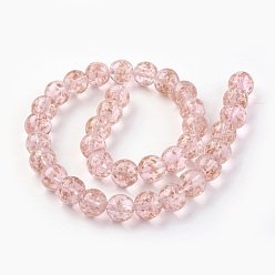 Rose Brumeux Brins de perles au chalumeau de sable d'or faites à la main, lumineux, ronde, rose brumeuse, 10mm, Trou: 1.2mm, Environ 40 pcs/chapelet, 14.3 pouce (38 cm)