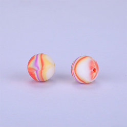 Разноцветный Круглые силиконовые бусины с принтом, красочный, 15x15 мм, отверстие: 2 мм