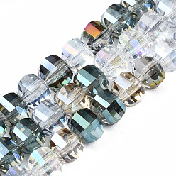 Colorful Electroplate Transparent Glass Beads Strands, AB Color Plated, Faceted, Rondelle, Colorful, 6x7~8mm, Hole: 1mm, about 100pcs/strand, 27.56 inch (70cm)