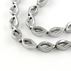 Platinum Plated Electroplate Non-magnetic Synthetic Hematite Bead Strands, Twist Teardrop, Platinum Plated, 13x8x5mm, Hole: 1mm, about 31pcs/strand, 15.9 inch