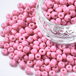 Flamingo 6/0 Glass Seed Beads, Baking Paint, Round Hole, Round, Flamingo, 4~5x3~5mm, Hole: 1.2~1.5mm, about 4500pcs/Pound