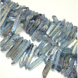 Azul Royal Electroplate pepitas de cristal de cuarzo hebras de cuentas naturales, grado ab, teñido, color de ab chapado, azul real, 17~47x10~11x6~6.5 mm, agujero: 1 mm, sobre 53 unidades / cadena, 15.4 pulgada