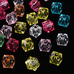 Couleur Mélangete Perles acryliques transparentes, facette, carrée, couleur mixte, 8.5x9.5x9.5mm, Trou: 2.5mm, environ1070 pcs / 500 g