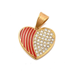 Oro 304 colgantes de esmalte de acero inoxidable, con diamantes de imitación de cristal, encanto del corazón, dorado, 20x20.5x3 mm, agujero: 8x5 mm