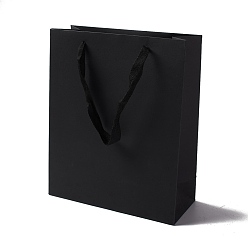 Black Kraft Paper Bags, with Ribbon Handles, Gift Bags, Shopping Bags, Rectangle, Black, 28x23x9.7cm; Fold: 28x23x0.4cm
