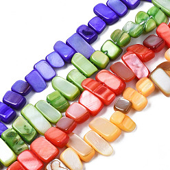 Mixed Color Natural Trochid Shell/Trochus Shell Beads Strands, Dyed, Rectangle, Mixed Color, 6~11x6~36x1~7mm, Hole: 1mm, about 45~55pcs/strand, 14.96 inch~15.35 inch(38cm~39cm)