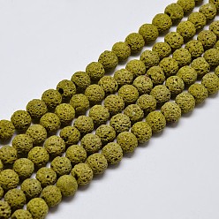 Цвет Оливы Круглые бусины из натурального камня лавы, окрашенные, оливковый, 8 мм, отверстие : 1 мм, около 50 шт / нитка, 15.7 дюйм