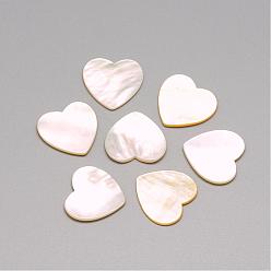 Seashell Color Natural White Shell Mother of Pearl Shell Cabochons, Heart, Seashell Color, 19~20x20x1~2mm