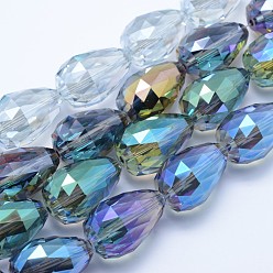 Mixed Color Electroplate Glass Beads Strands, Faceted, teardrop, Mixed Color, 27~28x18mm, Hole: 2mm, about 25pcs/strand, 26.3 inch~27.1 inch(67cm~69cm)
