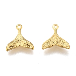Golden 304 Stainless Steel Charms, Textured, Fishtail, Golden, 26x25x3mm, Hole: 2.5mm