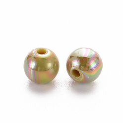 Verge D'or Foncé Perles acryliques opaques, de couleur plaquée ab , ronde, verge d'or noir, 8x7mm, Trou: 2mm, environ1745 pcs / 500 g
