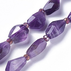 Amethyst Natural Amethyst Beads Strands, Faceted, Nuggets, 18.3~26x8.7~15x8~12.4mm, Hole: 2mm, about 14~16pcs/strand, 15.1 inch(38.5cm)