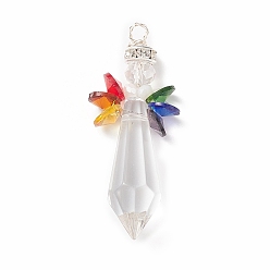 Coloré Pendentifs en verre, avec galvanoplastie perle de verre et fil de bijoux en cuivre, balle, colorées, 56x22x13.5mm, Trou: 3.5mm