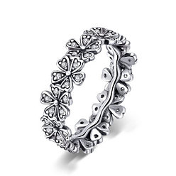 Clear Thailand 925 Sterling Silver  Finger Rings,with Cubic Zirconia, with 925 Stamp,Daisy, Antique Silver, Clear, Size 8, 18mm