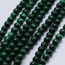 Malachite Malachite naturelles brins de perles, classe ab, ronde, 6mm, Trou: 0.7mm, Environ 63 pcs/chapelet, 15.5 pouce (39.5 cm)