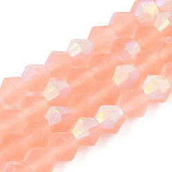 Light Salmon Imitate Austrian Crystal Bicone Frosted Glass Beads Strands, Grade AA, Faceted, Light Salmon, 2x2.5mm, Hole: 0.7mm, about 162~185pcs/strand, 12.76~14.61(32.4cm~37.1)