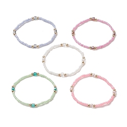 Couleur Mélangete Bracelets en perles de rocaille de verre pour femmes, perles en laiton stretch bracelets, couleur mixte, diamètre intérieur: 2-1/8 pouce (5.3 cm)