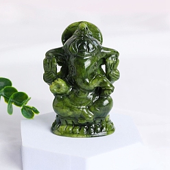 Autres Jades Ganesha figurines de guérison en jade naturel, Décorations d'affichage en pierre d'énergie reiki, 70mm