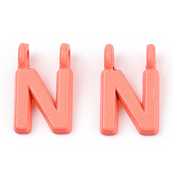 Letter N Rack Plating Spray Painted Alloy 2-Loop Link Pendants, Letter Charms, Lead Free & Nickel Free & Cadmium Free, Letter.N, 14.5x9x2mm, Hole: 2mm