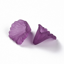 Dark Orchid Frosted Acrylic Bead Caps, Flower, Dark Orchid, 12x12x9mm, Hole: 1.2mm, about 1700pcs/500g