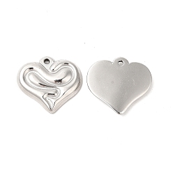 Stainless Steel Color 304 Stainless Steel Pendants, Heart with Snake Charms, Stainless Steel Color, 20x22x3mm, Hole: 1.5mm