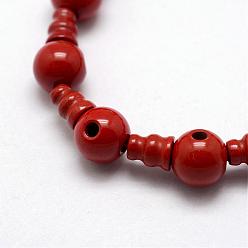 Red Jasper Natural Red Jasper 3-Hole Guru Bead Strands, for Buddhist Jewelry Making, T-Drilled Beads, 16.5~18mm, Hole: 2~3mm, 2pcs/set, 10sets/strand, 6.5 inch