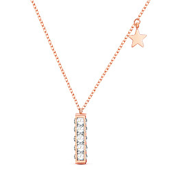 Rose Gold SHEGRACE Titanium Steel Pendant Necklaces, with Grade AAA Cubic Zirconia and Lobster Caw Clasps, Star & Rectangle, Rose Gold, 16.1 inch(41cm)