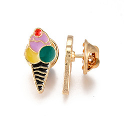 Colorful Alloy Enamel Brooches, Enamel Pin, with Brass Butterfly Clutches, Ice Cream, Light Gold, Cadmium Free & Nickel Free & Lead Free, Colorful, 21x10.5x2mm, Pin: 1mm