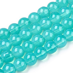 Turquoise Baking Painted Glass Beads Strands, Imitation Opalite, Round, Turquoise, 8mm, Hole: 1.3~1.6mm, about 100pcs/strand, 31.4 inch