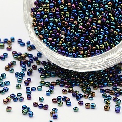 Coloré 12/0 perles de rocaille de verre, opaque couleurs arc en ciel, colorées, 2mm, trou: 0.6 mm, environ 30000 pièces / livre