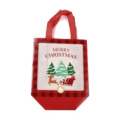 Рождественская елка Ламинированные нетканые водонепроницаемые сумки на рождественскую тематику, Многоразовые сумки для покупок для тяжелых условий хранения, прямоугольник с ручками, огнеупорный кирпич, узор Рождество дерево, 11x22x23 см