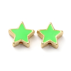 Pelouse Verte Perles d'émail d'alliage de placage de support, étoiles, or, pelouse verte, 11x11x5mm, Trou: 1.6mm
