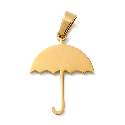 Oro Revestimiento iónico (ip) 304 colgantes de acero inoxidable, estampar etiqueta en blanco, encanto del paraguas, dorado, 27.5x20x1 mm, agujero: 6.5x4 mm