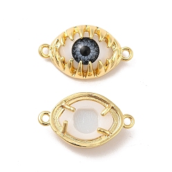 Gray Evil Eye Resin Brass Connector Charms, Eye Link, Real 18K Gold Plated, Gray, 14x24x6mm, Hole: 1.6mm