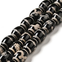 Dragon Pattern Tibetan Style dZi Beads Strands, Natural & Dyed Agate Beads, Rice, Black, Dragon Pattern, 13~14x9.5~10mm, Hole: 1.4mm, about 25pcs/strand, 13.58 inch(34.5cm)