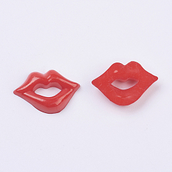 Rouge Foncé Cabochons en forme de lèvre acrylique, pour Saint Valentin, rouge foncé, 18x13x3.5mm