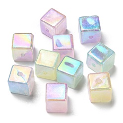 Mixed Color UV Plating Rainbow Iridescent Opaque Acrylic Beads, Glitter Beads, Two Tone, Cube, Mixed Color, 14x14x14mm, Hole: 2.5mm