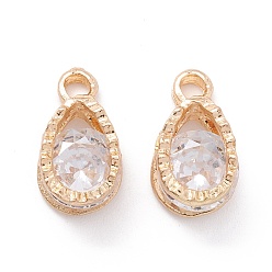 Golden Alloy Clear Cubic Zirconia Charms, Long-Lasting Plated, Teardrop, Golden, 12.5x7x5mm, Hole: 1.8mm