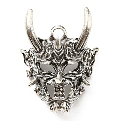 Antique Silver Alloy Pendants, Mask Devil Head, Antique Silver, 37x29x10mm, Hole: 3.5mm