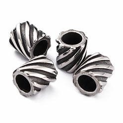 Antique Silver 304 Stainless Steel European Beads, Large Hole Beads, Column, Antique Silver, 10x9mm, Hole: 6mm