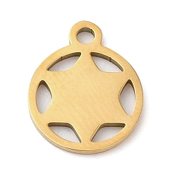 Golden Christmas 201 Stainless Steel Charms, Flat Round with Star of David, Golden, 12.5x10x1mm, Hole: 1.5mm